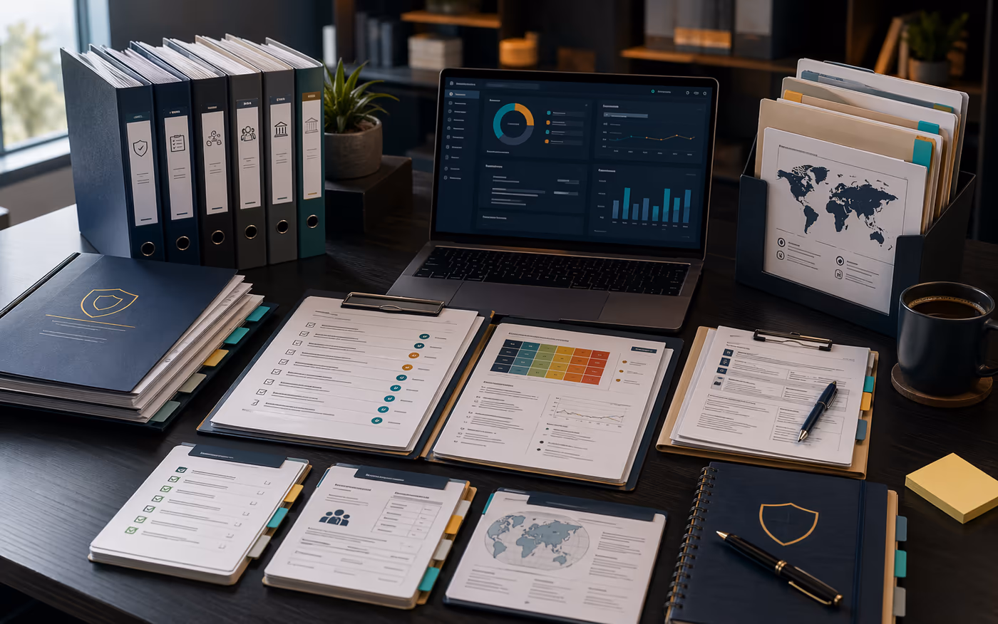 Vendor AI Review Packet preview workspace with organized AI governance documents and trackers.